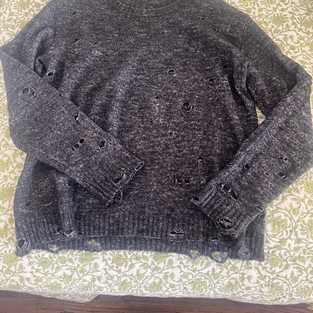 John Varvatos Mainline Distressed Gray Sweater